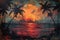 Tropical Sunset Landscape Painting, Vibrant Nature Travel Art, Oceanscape Background, Wilderness Wallpaper, Colorful Backdrop