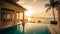 Tropical sunset over luxury poolside at Caribbean tourist resort generated by AI