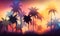 a tropical sunset with palm trees silhouetted against a colorful sky