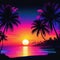 Tropical sunset with palm trees Vibrant sunset synthwave design on pure black