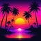 Tropical sunset with palm trees Vibrant sunset synthwave design on pure black