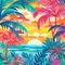 Tropical Sunset Pattern: Vibrant Colors And Palm Leaves