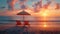 Tropical Sunset Relaxation: Two Deckchairs under a Parasol on a Beach