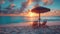 Tropical Sunset Relaxation: Two Deckchairs under a Parasol on a Beach