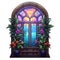 Tropical Sunset Window: Gothic Ornamentation In 2d Game Art Style