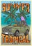 Tropical surfing flyer colorful vintage
