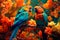 Tropical Symphony: Interactive Artwork of Vibrant Parrots in the Jungle