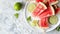 Tropical Temptation: Exquisite Chili Lime Watermelon Pops Served on a White Plate