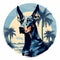 Tropical Tonalism: Doberman Pinscher Silhouette In Shades Of Blue