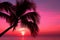 Tropical tranquility Palm tree silhouette on a serene pink sky