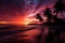 Tropical twilight purple sunset over palm lined beach, sunrise and sunset wallpaper