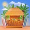 Tropical Vacation Banner with Beach Bar and Palm Trees