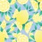 Tropical vector pattern with yellow lemons, summer background