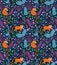 Tropical vector seamless pattern with rainforest plants and red pandas. Stylish trendy design.