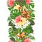 Tropical vertical border seamless background Bouquet with tropical flowers pink and yellow hibiscus and Strelitzia palm,philodendr