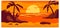 Tropical view landscape, hot country wild beach red sunset concept woodland background nature banner cartoon vector