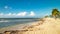 Tropical view of palms, beach and Mediterranean sea near Paphos City, Cyprus island