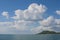 Tropical view of sea with clouds and blue sky at Chao Lao Beach, Chanthaburi Province.