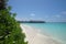 Tropical view to the water bungalows on Fihalhohi Island