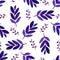 Tropical watercolor leaves seamless pattern. Vector texture with hand paint violet branches.