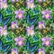 Tropical watercolor plants. Trendy seamless floral pattern, butterflies, flower and palm leaves