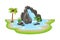 Tropical Waterfall with Cliffy Bounds and Exotic Plants Growing Around Vector Illustration