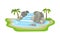 Tropical Waterfall with Cliffy Bounds and Exotic Plants Growing Around Vector Illustration