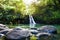 Tropical waterfall Lower Waikamoi Falls and a small crystal clear pond, inside of a dense tropical rainforest, off the Road to Han