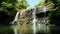 A tropical waterfall in a mountain canyon surrounded by jungle. Sri Lanka.