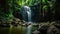 Tropical waterfall in the rainforest, long exposure photo, Long exposure of a waterfall in the jungle, Khao Yai National Park,