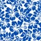 Tropical weathered blue hibiscus seamless pattern