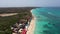 Tropical white sand beach seafront in Cartagena Colombia aerial view.