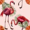 Tropical wildlife flamingo  seamless pattern. Hand Drawn jungle nature, flowers illustration. Print for textile, cloth, wallpaper