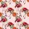 Tropical wildlife flamingo  seamless pattern. Hand Drawn jungle nature, flowers illustration. Print for textile, cloth, wallpaper