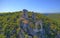 Trosenj fortress remains on the west side of mountain Promina in Croatia, aerial