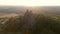 Trosky Castle aka Hrad Trosky aerial orbit sunset view. Bohemian Paradise.