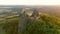 Trosky Castle aka Hrad Trosky aerial sunset view. Bohemian Paradise. Czechia.