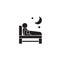 Trouble sleeping black vector concept icon. Trouble sleeping flat illustration, sign