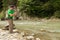 Trout fishing in a mountain river