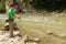 Trout fishing in a mountain river