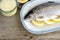 Trout stuffed with lemon slices and seasoned with aroma sea salt with lemon peel