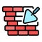 Trowel brick wall icon color outline vector