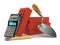 Trowel and bricks with calculator and pencil