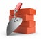 Trowel and bricks. Work place. 3D icon