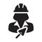 Trowel icon with construction worker female person profile avatar for contractor builder with hardhat in a glyph pictogram