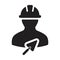 Trowel icon with construction worker male person profile avatar for contractor builder with hardhat in a glyph pictogram