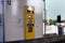 Troyes, France - July 27 2018: An automatic toll payment machine operated by APRR, at the barrier of a toll road or Peage in Fre