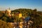 Trsat, scenic view from Trsat castle, medieval fortress wall and surroundings drowning in greenere, Rijeka, Croatia