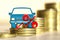 Truck on a background of money the Concept of changes in car prices