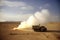 Truck based anti aircraft missile launchers fire in the desert